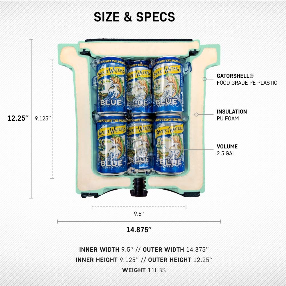 KULA by Bote Hard Shell Cooler with Drink Tap Travel Handle Rubber Closure Gatorshell Construction Strong Insulation 2.5 Gallon Capacity Portable Fishing Seat Multiple Colors