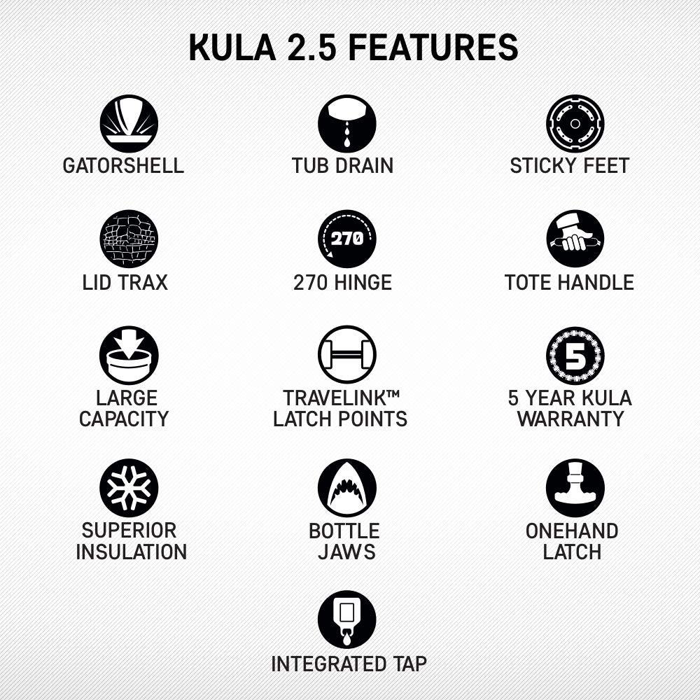 KULA by Bote Hard Shell Cooler with Drink Tap Travel Handle Rubber Closure Gatorshell Construction Strong Insulation 2.5 Gallon Capacity Portable Fishing Seat Multiple Colors